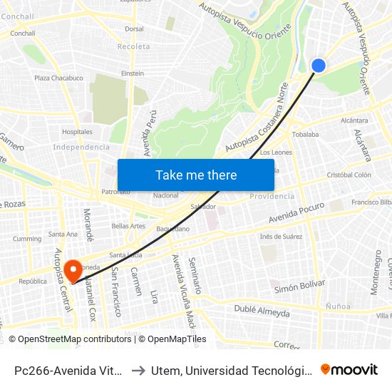 Pc266-Avenida Vitacura / Esq. Nueva Costanera to Utem, Universidad Tecnológica Metropolitana. Escuela De Arquitectura map