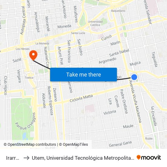 Irarrázaval to Utem, Universidad Tecnológica Metropolitana. Escuela De Arquitectura map