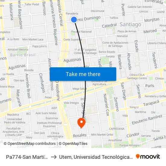 Pa774-San Martín / Esq. Santo Domingo to Utem, Universidad Tecnológica Metropolitana. Escuela De Arquitectura map