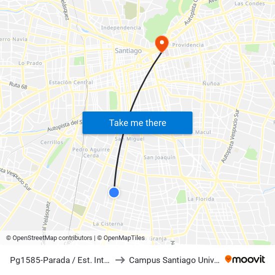 Pg1585-Parada / Est. Intermodal Lo Ovalle to Campus Santiago Universidad De Talca map