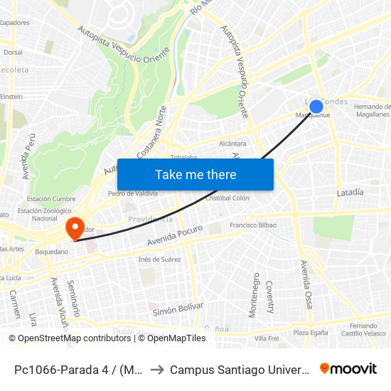 Pc1066-Parada 4 / (M) Manquehue to Campus Santiago Universidad De Talca map