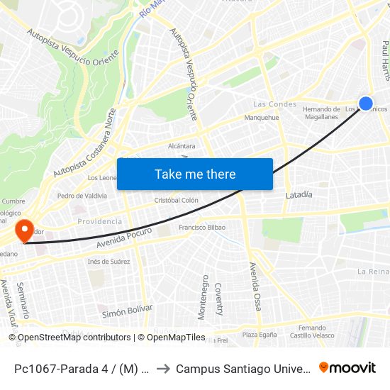 Pc1067-Parada 4 / (M) Los Dominicos to Campus Santiago Universidad De Talca map