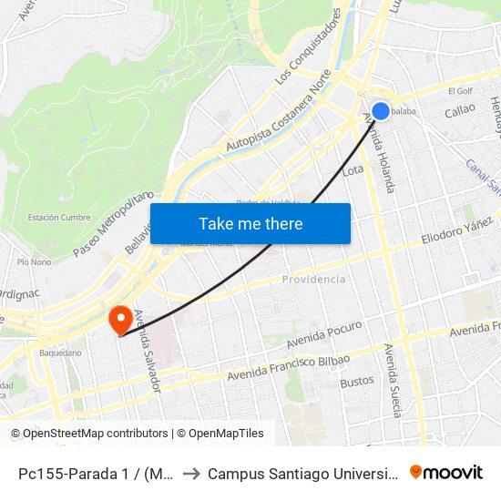 Pc155-Parada 1 / (M) Tobalaba to Campus Santiago Universidad De Talca map