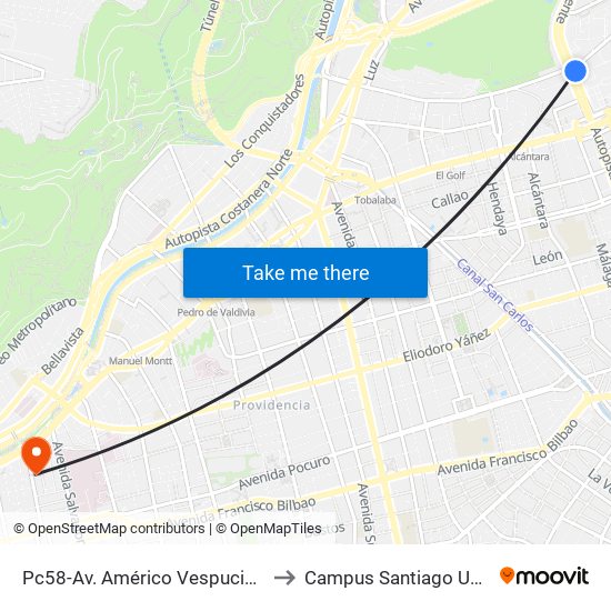 Pc58-Av. Américo Vespucio / Esq. Av. Pdte. Riesco to Campus Santiago Universidad De Talca map