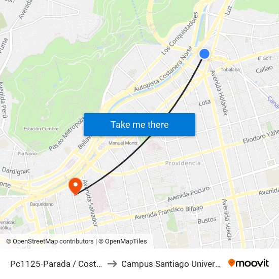 Pc1125-Parada / Costanera Center to Campus Santiago Universidad De Talca map