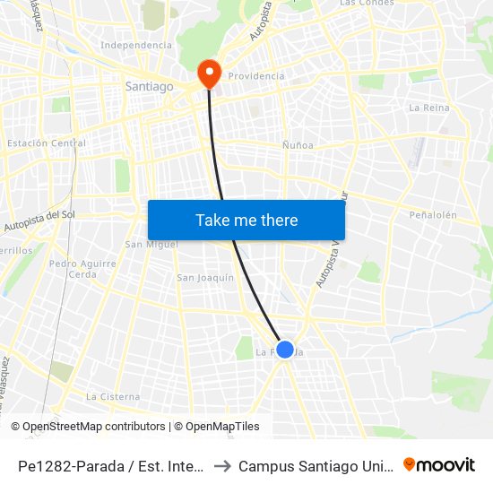 Pe1282-Parada / Est. Intermodal De La Florida to Campus Santiago Universidad De Talca map