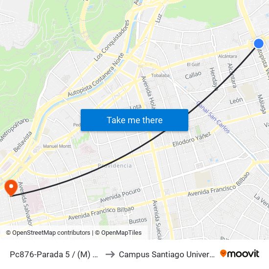 Pc876-Parada 5 / (M) Escuela Militar to Campus Santiago Universidad De Talca map