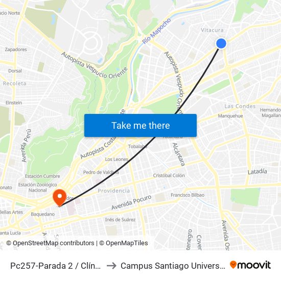 Pc257-Parada 2 / Clínica Alemana to Campus Santiago Universidad De Talca map