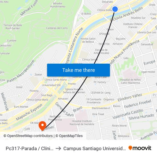 Pc317-Parada / Clínica Indisa to Campus Santiago Universidad De Talca map