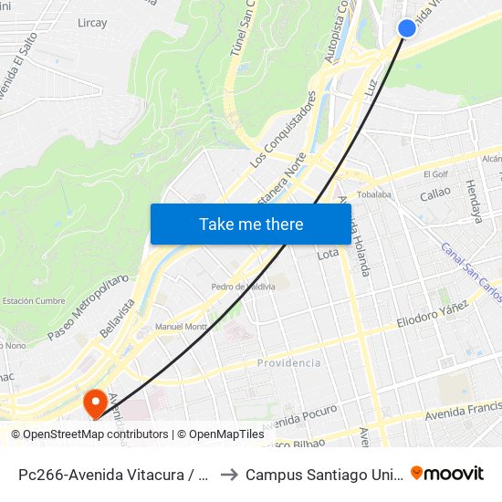 Pc266-Avenida Vitacura / Esq. Nueva Costanera to Campus Santiago Universidad De Talca map