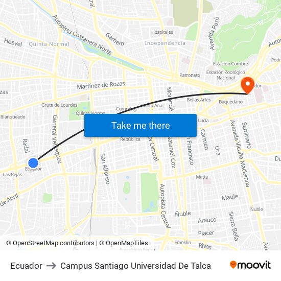 Ecuador to Campus Santiago Universidad De Talca map