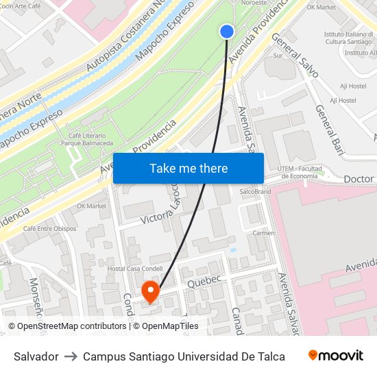 Salvador to Campus Santiago Universidad De Talca map