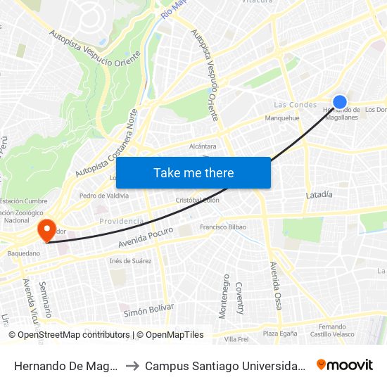 Hernando De Magallanes to Campus Santiago Universidad De Talca map