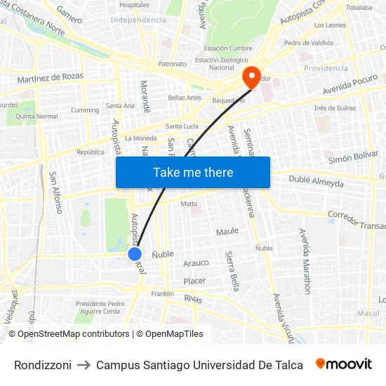 Rondizzoni to Campus Santiago Universidad De Talca map