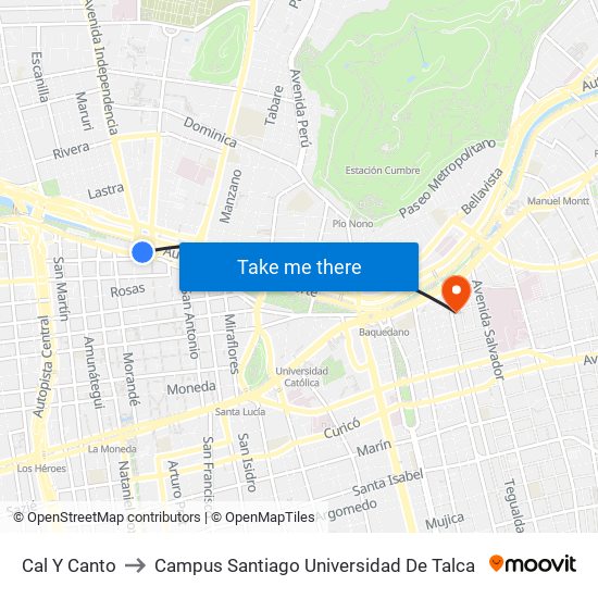 Cal Y Canto to Campus Santiago Universidad De Talca map