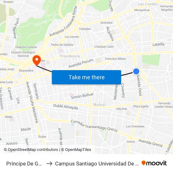 Príncipe De Gales to Campus Santiago Universidad De Talca map