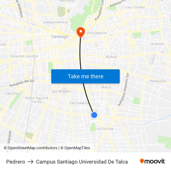 Pedrero to Campus Santiago Universidad De Talca map