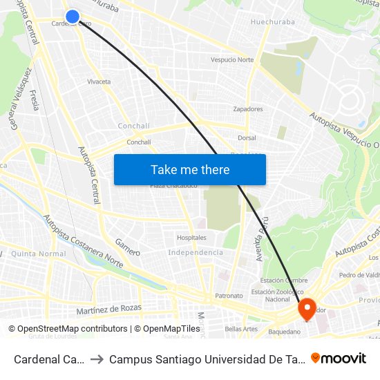 Cardenal Caro to Campus Santiago Universidad De Talca map