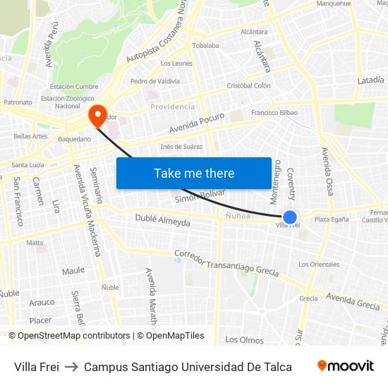 Villa Frei to Campus Santiago Universidad De Talca map