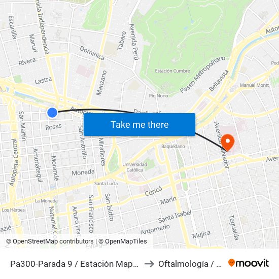 Pa300-Parada 9 / Estación Mapocho to Oftalmología / Uto map