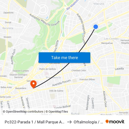 Pc322-Parada 1 / Mall Parque Arauco to Oftalmología / Uto map