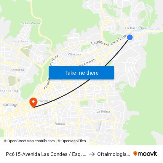 Pc615-Avenida Las Condes / Esq. La Cabaña to Oftalmología / Uto map