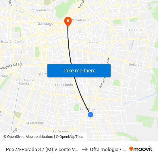 Pe524-Parada 3 / (M) Vicente Valdés to Oftalmología / Uto map