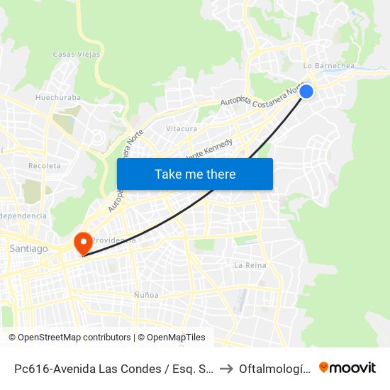 Pc616-Avenida Las Condes / Esq. Sn. Fco. De Asís to Oftalmología / Uto map