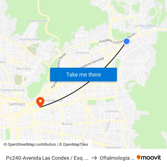 Pc240-Avenida Las Condes / Esq. Pamplona to Oftalmología / Uto map