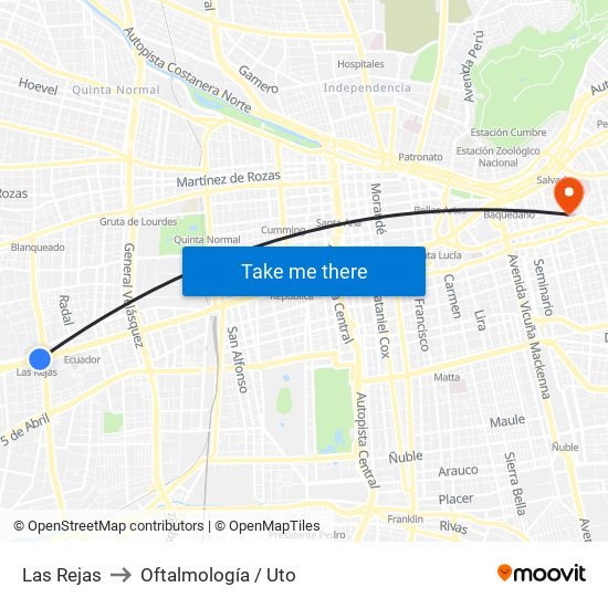 Las Rejas to Oftalmología / Uto map