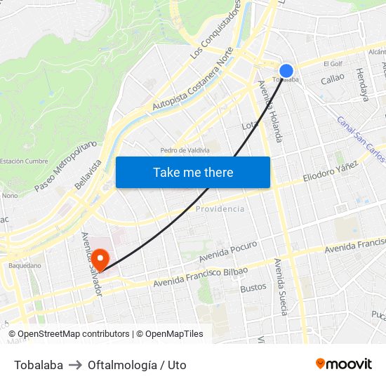 Tobalaba to Oftalmología / Uto map