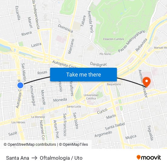 Santa Ana to Oftalmología / Uto map