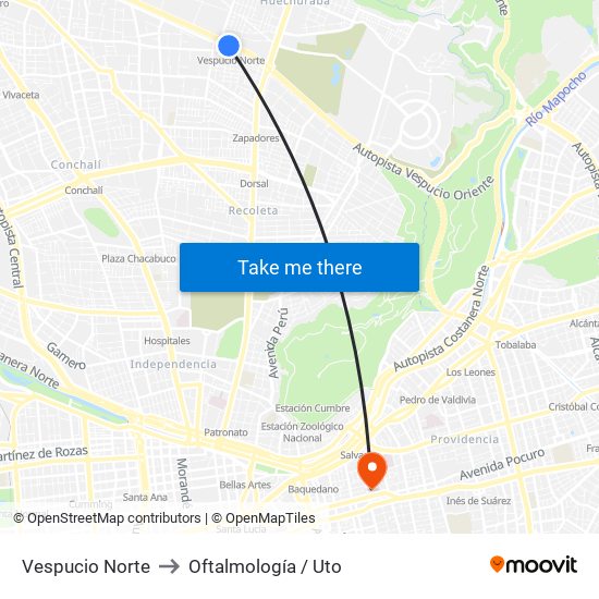 Vespucio Norte to Oftalmología / Uto map