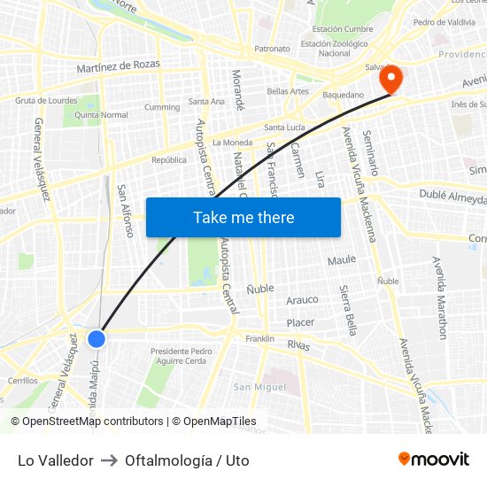 Lo Valledor to Oftalmología / Uto map