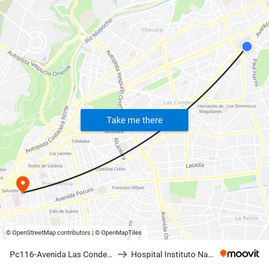 Pc116-Avenida Las Condes / Esq. G. Fuenzalida to Hospital Instituto Nacional De Geriatría map