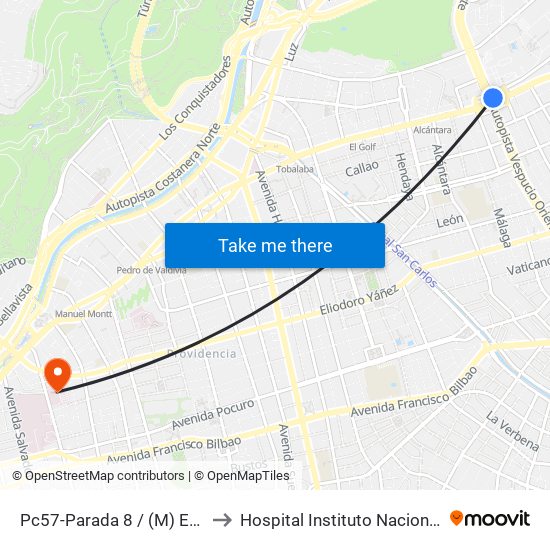 Pc57-Parada 8 / (M) Escuela Militar to Hospital Instituto Nacional De Geriatría map