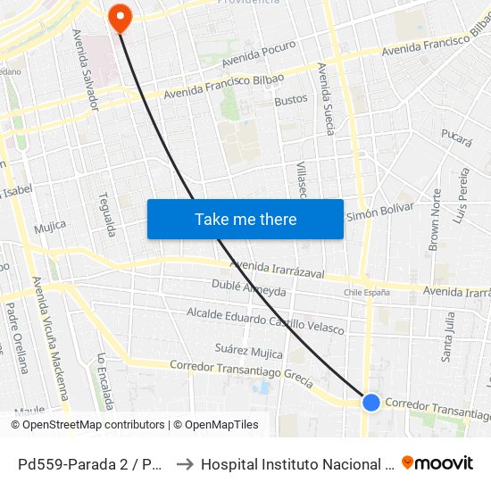 Pd559-Parada 2 / Pedagógico to Hospital Instituto Nacional De Geriatría map