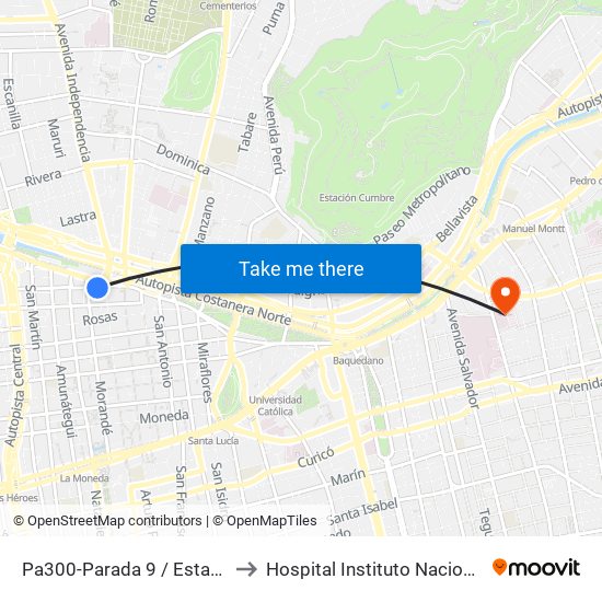 Pa300-Parada 9 / Estación Mapocho to Hospital Instituto Nacional De Geriatría map