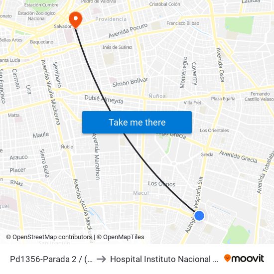 Pd1356-Parada 2 / (M) Quilín to Hospital Instituto Nacional De Geriatría map