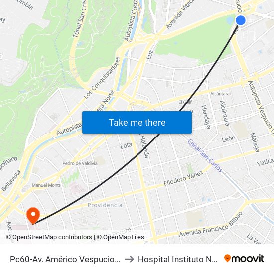 Pc60-Av. Américo Vespucio / Esq. Av. Pdte. Kennedy to Hospital Instituto Nacional De Geriatría map