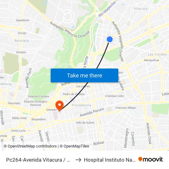 Pc264-Avenida Vitacura / Esq. Alonso De Córdova to Hospital Instituto Nacional De Geriatría map