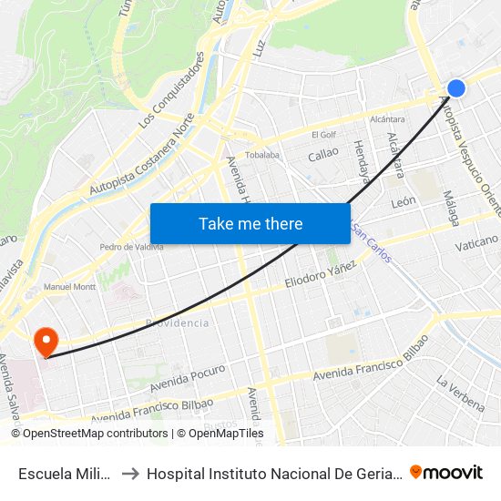 Escuela Militar to Hospital Instituto Nacional De Geriatría map