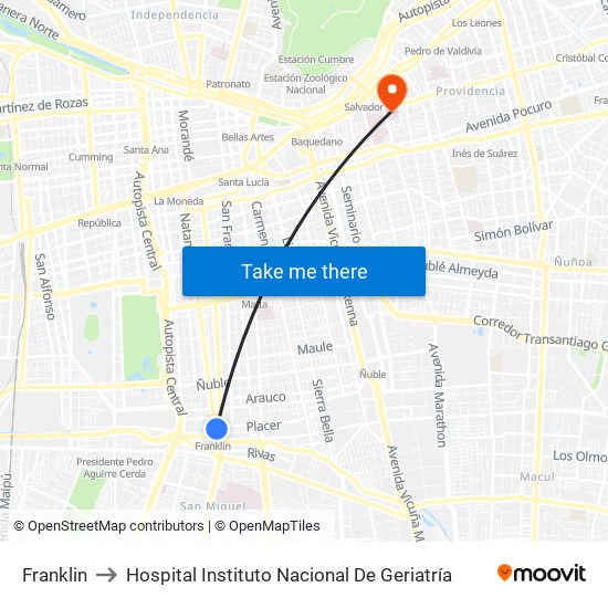 Franklin to Hospital Instituto Nacional De Geriatría map