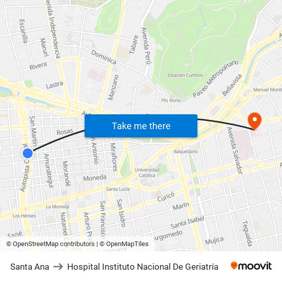 Santa Ana to Hospital Instituto Nacional De Geriatría map