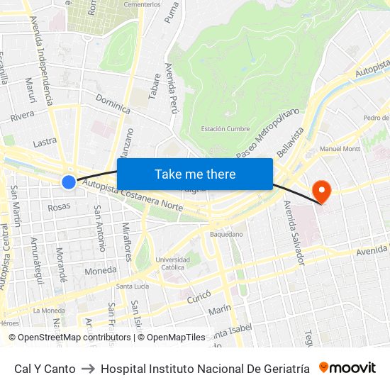 Cal Y Canto to Hospital Instituto Nacional De Geriatría map