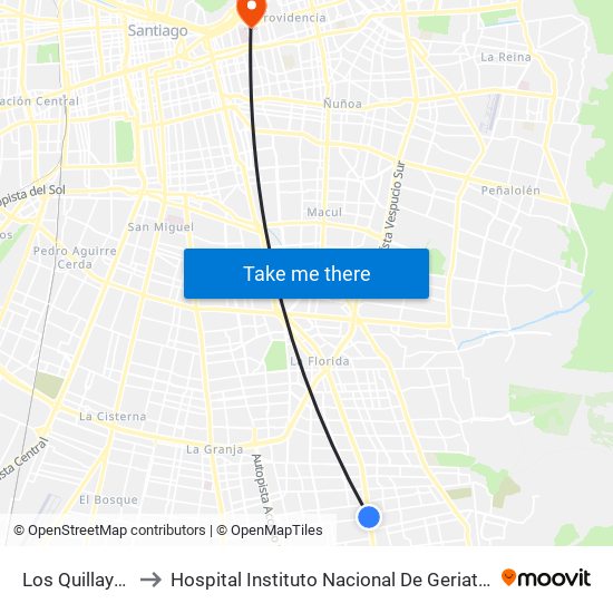 Los Quillayes to Hospital Instituto Nacional De Geriatría map