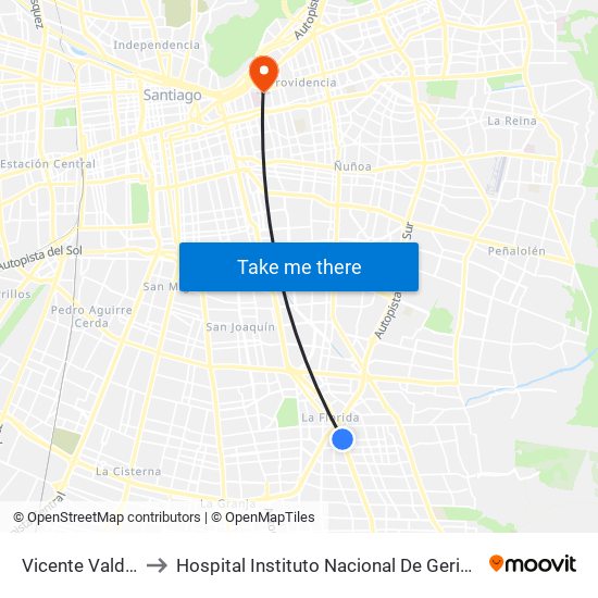 Vicente Valdés to Hospital Instituto Nacional De Geriatría map