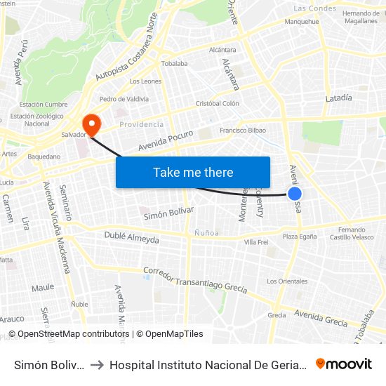 Simón Bolivar to Hospital Instituto Nacional De Geriatría map