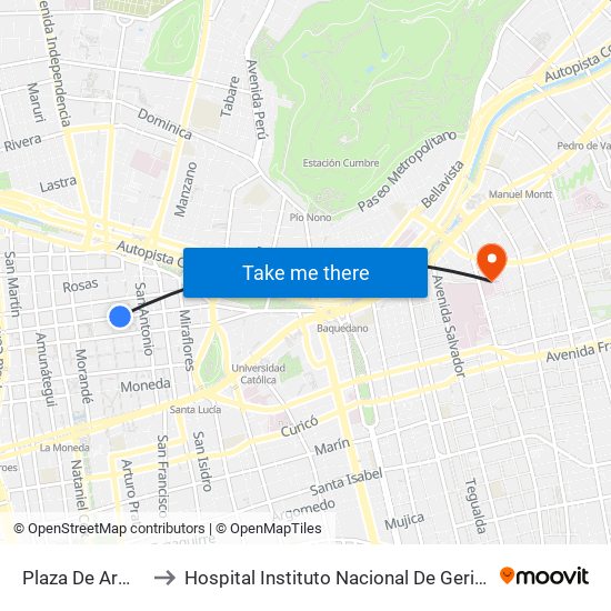 Plaza De Armas to Hospital Instituto Nacional De Geriatría map
