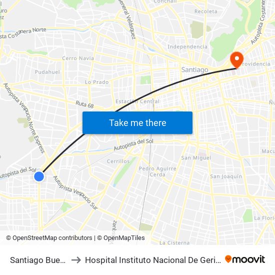 Santiago Bueras to Hospital Instituto Nacional De Geriatría map